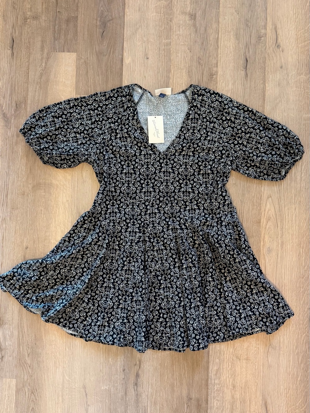 NWT Universal Thread Floral Babydoll Mini Dress Black White Small